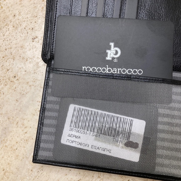 Roccobarocco Trifold Black Vegan Italian Leather Wallet - Picture 7 of 7
